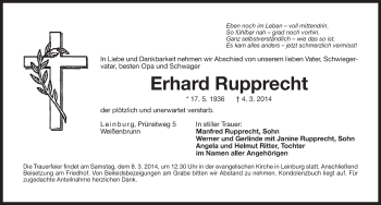 Traueranzeige von Erhard Rupprecht von Pegnitz-Zeitung